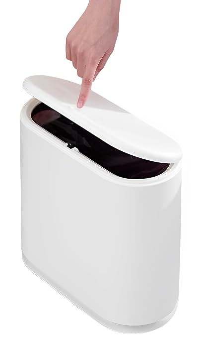 Sooyee 10L Rectangular Plastic Trash Can, Cream White | Press Type Lid, 2.4 Gallon, Wastebasket, For Bathroom, Bedroom, Kitchen,Craft Room, Office