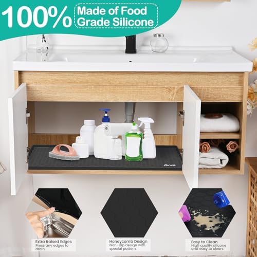 Silicone Under Sink Mat, 22"x19", Waterproof Cabinet Liner, Black | Shelf Liner, Cabinet Protector, Home Organizer, for Kitchen, Bathroom, Multipurpose, Leak Proof, Easy Clean, Drip Tray, Clean