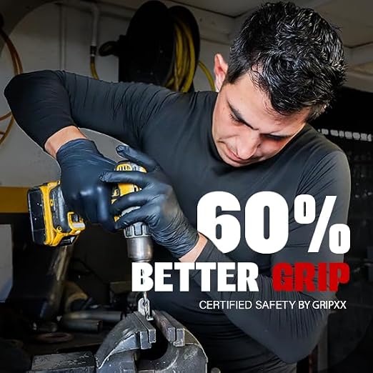 London Labs Heavy Duty 6 Mil Black Nitrile Gloves - Disposable, Latex & Powder Free | Mechanic, Food Prep & Tattoo | Rubber Gloves for Cooking, Cleaning & Household | Pack of (100)