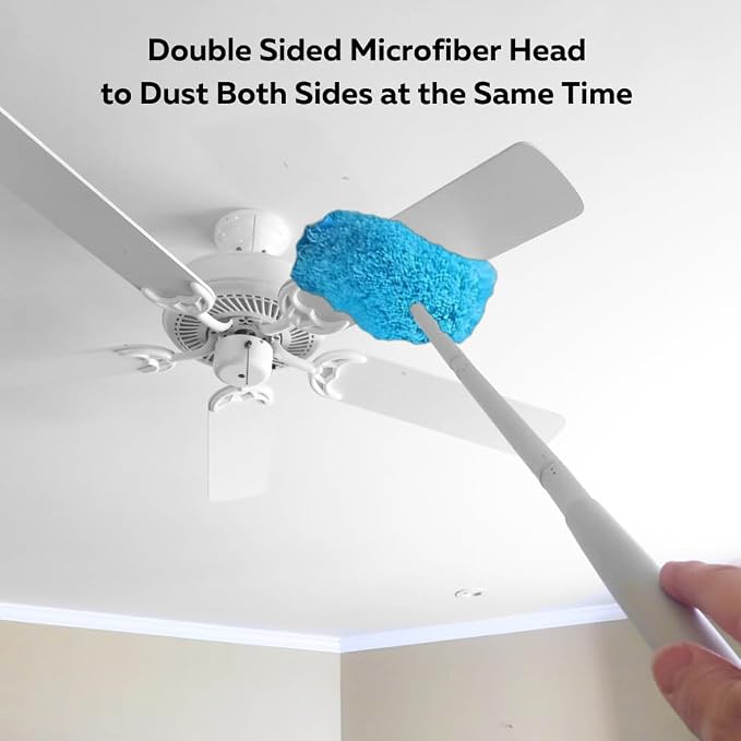 Evelots Ceiling Fan Blade Brush Cleaner - Long Extension Pole - Brush Both Sides at the Same Time - Scratch Resistant Microfiber Feather Cobweb Duster - Extra Long with Reach up to 12 Feet