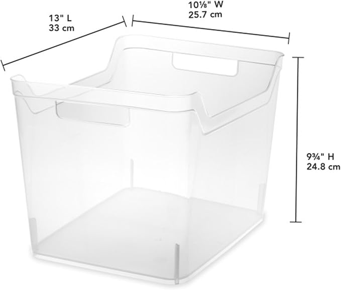 Sterilite Wide Shelf Bin Organizing Plastic Container, Home Kitchen or Office Storage Tote, Open Top Basket with Handles, 12 Pack, Clear