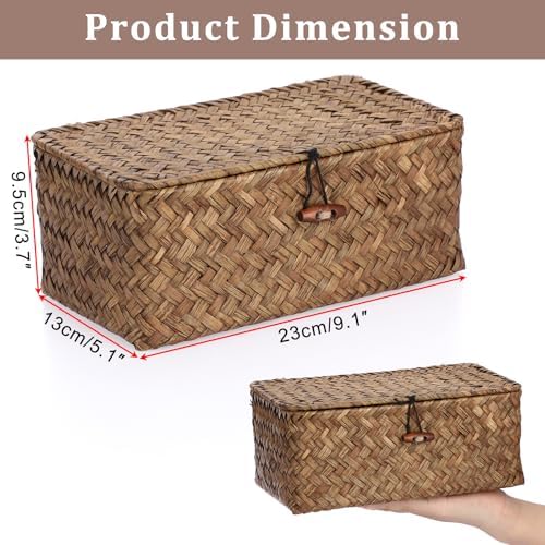 Sumnacon Small Wicker Basket with Lid,Tampon Holder for Bathroom,Coffee,XS | Natural Seagrass Female Product Organizer for Toiletries Pad Tampon Storage,Farmhouse Woven Baskets for Shelf, Toilet Tank