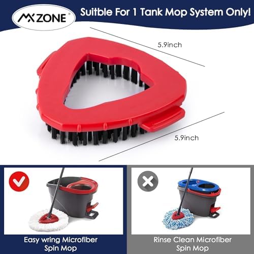 Spin Mop Scrub Brush Head Replacement for O-Cedar EasyWring 1-Tank, 2-Pack | Scrubber mop head with hard PP bristles and 180-degree swivel tackles soap scum; not compatible with RinseClean 2-Tank.