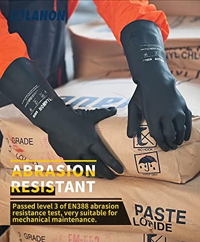 LANON Rubber Chemical Resistant Gloves,Heavy-duty Work,Unlined,Black,Large | Heavy-Duty Work,Cleaning,Waterproof,Unlined,Reusable,Comfortable,Durable,Non-Slip,Acid,Solvent,Alkali & mechanical risks.