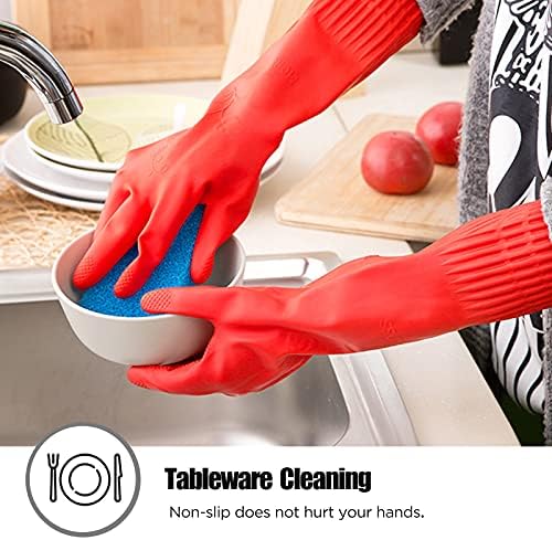 Rubber cleaning gloves 1 or 3 Pairs for kitchen,Cotton Lining,Dishwashing gloves long with lined,Reuseable.