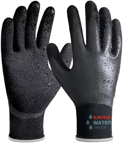 KAYGO Waterproof Work Gloves, Non-Slip Double Latex Coated, KG150 | Lightweight & Durable, Excellent Grip for Gardening, Construction, Fishing & Cleaning, for Men & Women
