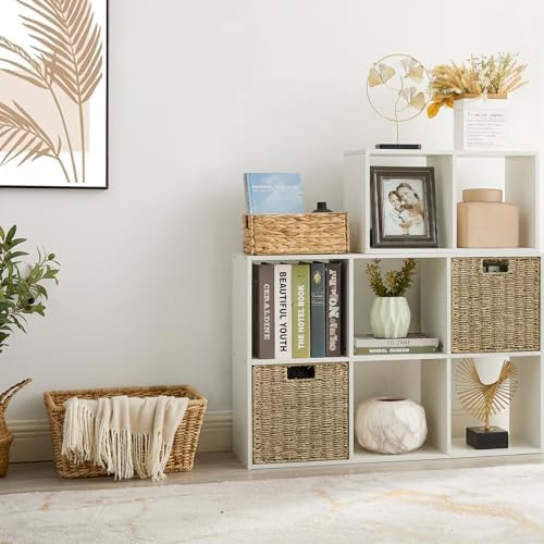 Vagusicc Wicker Storage Basket, Set of 2 Seagrass Storage Baskets, 13 Inch Foldable Wicker Basket Square Cube Storage Bins Storage Baskets for Organizing Shelf Baskets, 13''x13''x13''