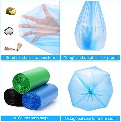 4 Gallon Small Trash Bags: 90 Count Thick 15L Bathroom Garbage Bags | Unscented 15L Wastebasket Liners, Tear-Resistant Small Plastic Bags for Office Bedroom & Cat Litter
