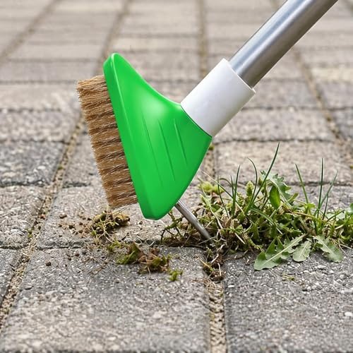 3-in-1 Crack Weeder Tool with Wire Brush & Scraper, Adjustable Long Handle | Moss Remover with Wire Brush & Scraper, Stainless Steel Crevice Weeding Puller for Sidewalk, Driveway, Patio, Pavers, Garden