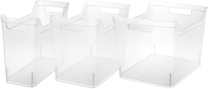 Sterilite Wide Shelf Bin Organizing Plastic Container, Home Kitchen or Office Storage Tote, Open Top Basket with Handles, 12 Pack, Clear