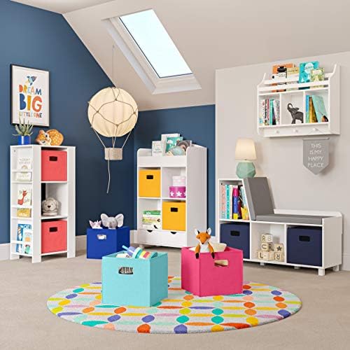 RiverRidge Folding Storage Bins - 4-pack of 10in Tall Navy Cubes | Fabric Bins, Set of 4 Storage Cubes, Cut-out Handles, Playroom Closet Organizer, Collapsible Cubby with Bottom Board Insert
