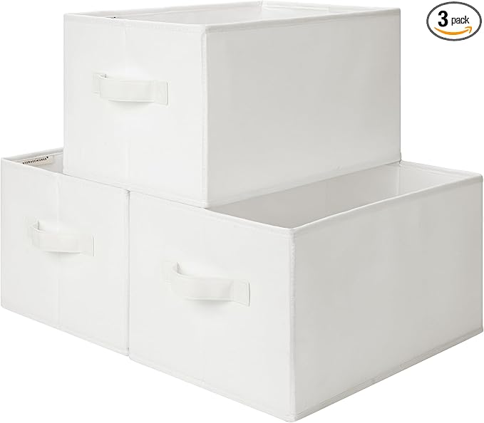StorageWorks Closet Storage Bins, White, Large, 3-Pack | Collapsible Shelf Baskets, Storage Bins for Clothes, Closet Organization and Storage