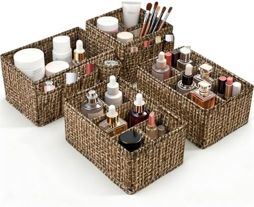 Cosmetic Storage Bins Makeup Organizer, Adjustable Multifunction Storage Box Desk Drawer Divider for Makeup Brushes, Bathroom Countertop or Dresser, Set of 4