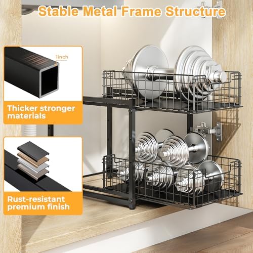 Under Sink Organizer, 2-Tier Pull Out Cabinet Organizer, Kitchen Bathroom Organizer and Storage, Spice Rack for Kitchen, Multi-use Sliding Drawers Shelves, Pack of 2 | Kitchen Bathroom Organizer and Storage, Spice Rack for Kitchen, Multi-use Sliding Dr...