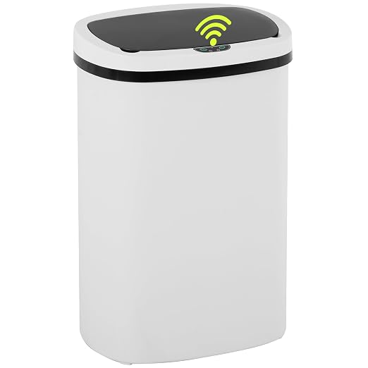 BLKMTY 13-Gallon Kitchen Trash Can, 50L Plastic Garbage Can, Automatic Touch Free Garbage Bin, Motion Sensor Trash Can with Lid, Tall Waste Bin for Home Office Bathroom Touchless, White