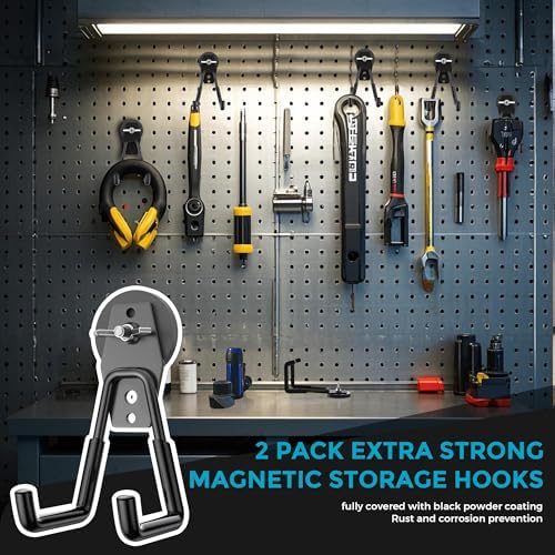 Large Strong Magnetic Hooks Heavy Duty Garage Big Magnet Hooks Extra Strength Magnetic Utility Storage Hook Hanger with Anti Slip Coating for Garden Indoor Outdoor Hanging Tools Black 2 Pack