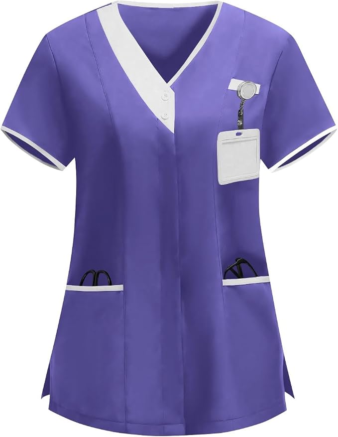 2026 Scrub for Cleaning Jobs Uniform, Multi Pockets Scrubs for Women Sets, V-Neck Top & Straight Leg Pants Scrubs Set