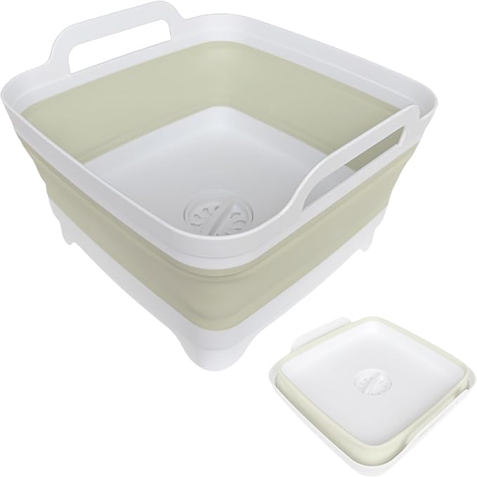 GIMWA Collapsible Wash Basin for Baby Bottles - 2.4 Gallons Portable Wash Bin for RV Camping Sink, Space-Saving Dish Tub (Green)