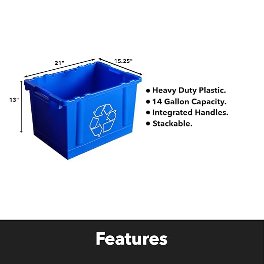10 Pack, 14 Gallon Rectangular Blue Recycling Bin for Indoor/Outdoor, Stackable Recycling Container with Handles for Plastic, Paper