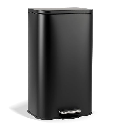Takywep Stainless Steel Fingerprint Proof Soft Close Recycling Trash Can with Foot Pedal & Removable Inner Bucket, Rectangular Waste Bin for Kitchen Home Office Bathroom Restaurant