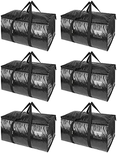 BALEINE 6-Pack Oversized Moving Bags with Reinforced Handles, Heavy-Duty Storage Tote for Clothes, Moving Supplies (Black, 6-Pack)