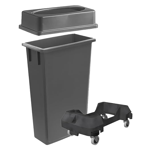 3 pack 23 Gallon Waste Bin with Lid & Dolly, Heavy-Duty Trash Can, Slim Rectangular Garbage Bin, Durable Waste Container, Recycling Bin, Plastic Wastebasket for Kitchen, Garage, Restaurants, Office