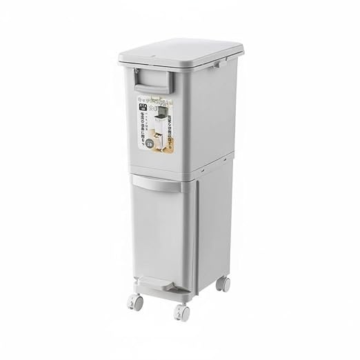 Kitchen Waste Bin Double Layer Trash Can Recycling Container Rubbish Organizer with Stackable Vertical Design Polypropylene and Wheels Suitable for Kitchen Apartments dorms Small Homes