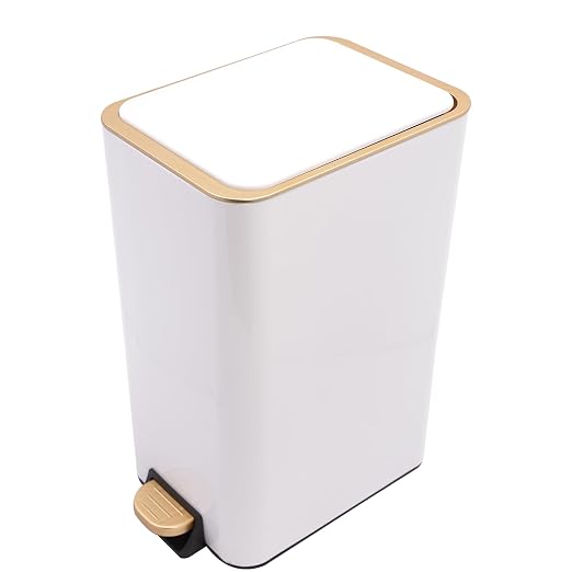 3.2 Gallon Slim Trash Can with Quiet Close Lid, White | Tall & Narrow Trash Bin, Space-saving, Hands-Free Step Pedal, Easy to Clean Inner,Waterproof, for Home Office