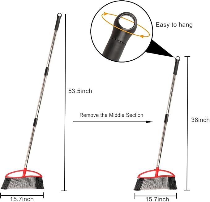 15.7" Heavy Duty Outdoor Broom, Adjustable Handle for Patio Garage | Stiff Bristles For Heavy Debris, Wide Sweeping Broom Head, Adjustable 38-53.5" Handle.