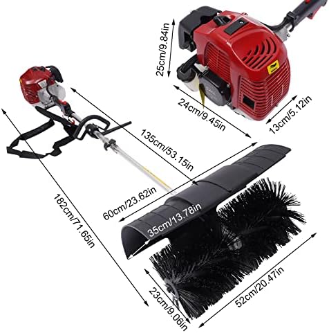 Portable Held Gas Power Broom 52cc Gasoline 2 Stroke Engine Power Snow Sweeping Broom Cleaner Tools for Cleaning Driveway Turf Lawns Artificial Grass