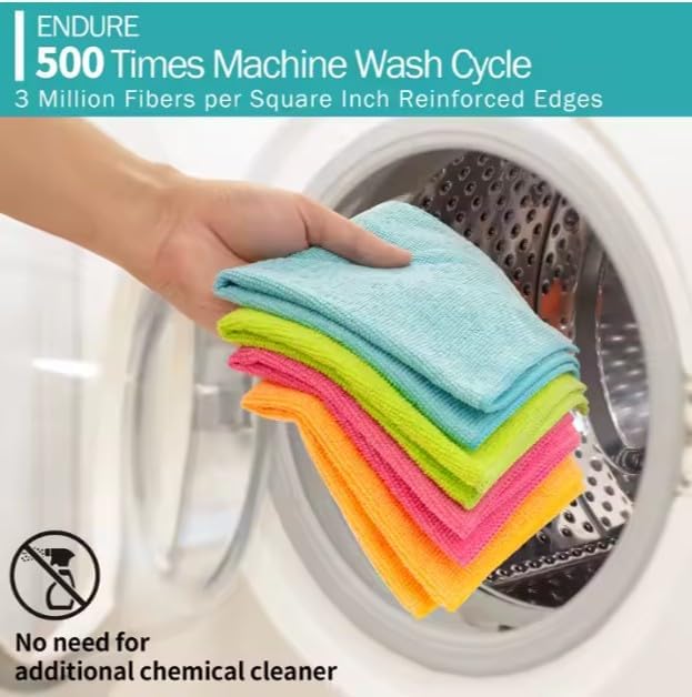 BLYN Microfiber Cleaning Cloths (24 Pack, Multicolors) – Ultra Absorbent, Streak-Free, Reusable Towels for Cleaning Kitchen, Car, Glass, Windows & Household Surfaces (30x30 inches)