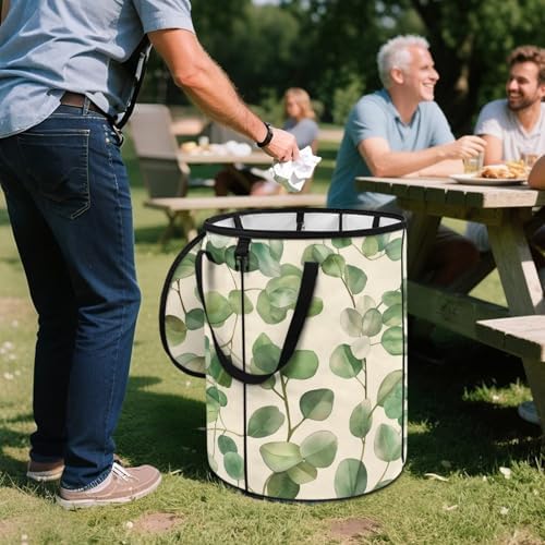 doginthehole Watercolor Eucalyptus Leaves Trash Can with Lid Outdoor Collapsible Trash Can 23 Gallons Recycle Waterproof Garbage Bin Bag Storage for Car RV Picnic Camping Beach