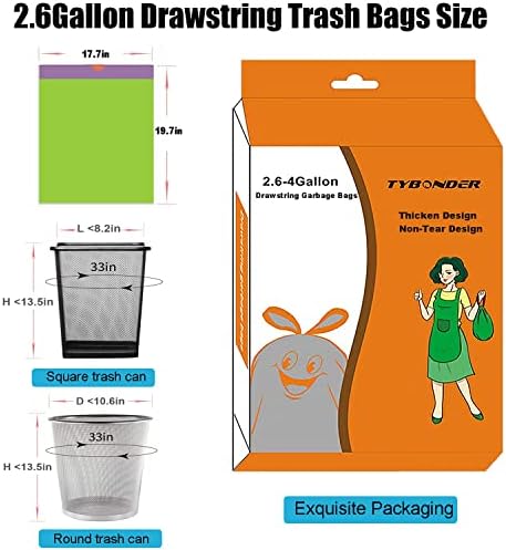 Small Trash Bags 2.6-6 Gallon Thicken Drawstring Trash Bags 4 Gallon Extra Strong Small Garbage Bags Unscented Wastebasket Liners Bags for Kitchen,Bathroom,Office,Home Trash Can 5 Color(80Counts)