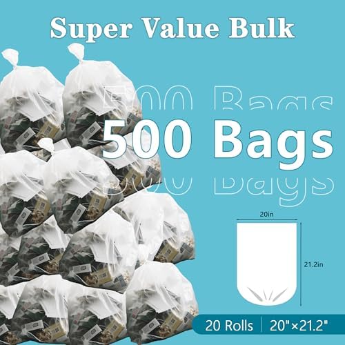500 Count 5-6 Gallon Trash Bags, Strong Small Garbage Bags, Bathroom Trash Can Bin Liners, Unscented White Wastebasket Liners for Kitchen Office Toilet and Bedroom, Cleaning Supplies
