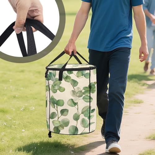 doginthehole Watercolor Eucalyptus Leaves Trash Can with Lid Outdoor Collapsible Trash Can 23 Gallons Recycle Waterproof Garbage Bin Bag Storage for Car RV Picnic Camping Beach