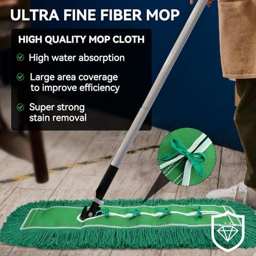 Commercial 48 Inch Dust Mop Head: Replacement Heavy Duty Sweeper and Janitorial Industrial Dust Mop Head for Floor Cleaning,Office,School,Restaurant,Hospital (Green - 48 Inch, 3 Pack)