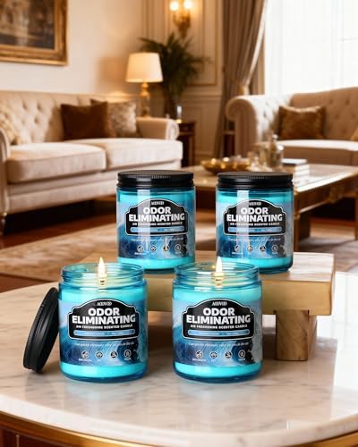 AOOVOO 4 Pack Odor Eliminating Candle - Fantasy Ocean Air Freshing Candle | 36oz, Eliminates 95% of Pet, Smoke, Food, and Other Smells Quickly, Highly Fragranced Non Toxic Soy Candle
