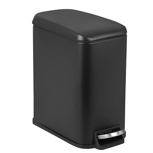1.3 Gallon Small Kitchen Trash Can, Stainless Steel, Removable Plastic Inner Bucket Lid, Foot Pedal, for Bathroom