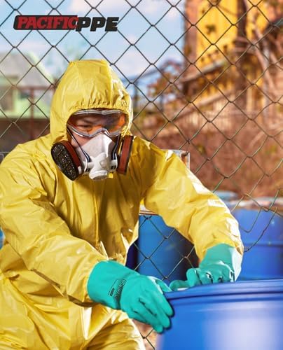 PACIFIC PPE 15 Mil Nitrile Chemical Resistant Gloves, Latex-Free, 2 Pairs | Chemical gloves, acid alkali solvent and oil resistant, reusable, textured grip, long cuff protection for industrial work