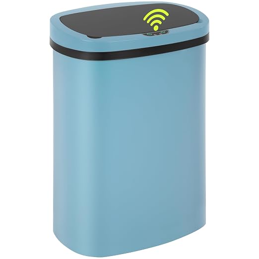 BLKMTY 13-Gallon Kitchen Trash Can, 50L Plastic Garbage Can, Automatic Touch Free Garbage Bin, Motion Sensor Trash Can with Lid, Tall Waste Bin for Home Office Bathroom Touchless, Blue