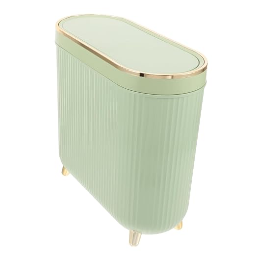 Slim Plastic Trash Can with Lid Narrow Waste Bin for Kitchen Bedroom and Bathroom Space-Saving Garbage Holder for Compact Areas Easy to Clean and Replace Bags