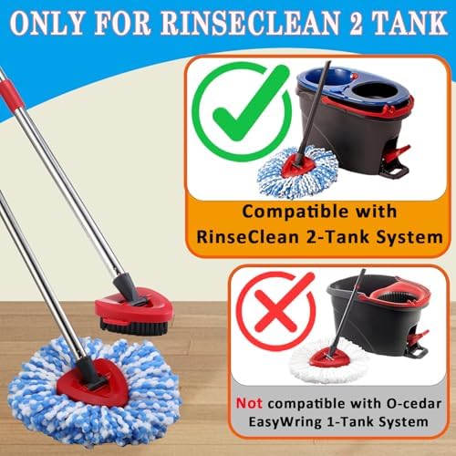 RinseClean Spin Mop Heads Replacement Mop Scrub Brush Compatible with O Cedar RinseClean 2 Tank System, 3 Pack Microfiber Refills, 1 Spin Base, 1 Scrubber Head for O-Cedar Rinse Clean Mop