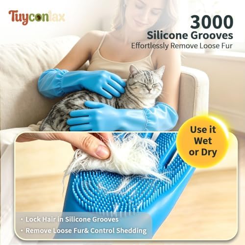 Long Sleeve Dog & Cat Washing Gloves, Pet Bathing Grooming Tool | Anti-bite thick silicone,gentle massage & deshedding,ideal for all coat types & breeds,dishwasher safe,home & car cleaning