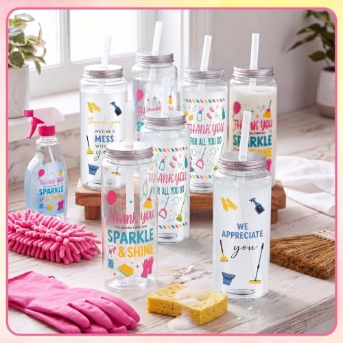 Skylety 48 Pcs Housekeeping Week Appreciation Gift Bulk Cup, Housekeeping 2 | 2026 Housekeeping Week Service Staff Housekeeper Gifts 14 oz Plastic Cup with Lid and Straw We Would Be a Mess Without You