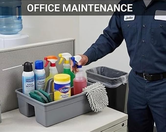 Commercial Janitorial Cleaning Caddy Set, 2-Piece, 15" x 11" x 7" | Heavy-Duty Plastic, Housekeeping Organizer Tote, Portable Tool Box and Spray Bottle Carrier, Comfort Handle