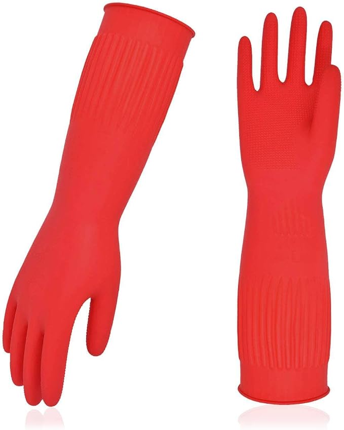 Vgo... Latex Reusable Cleaning Gloves,Long Sleeve Kitchen Gloves(RB2143) | 20cm long sleeve,extra thick,dishwashing,household,painting,gardening,pet care,car washing,bathroom,hair dyeing