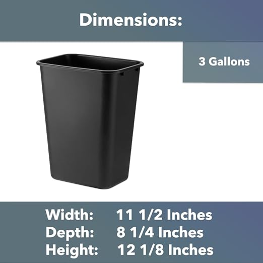 10 Pack, Recycle Wastebasket, 13 Qt. / 3 Gallon Rectangular Wastebasket/Trash Can Kit - Compact Recycling Bin, Slim Design for Business, Kitchen, Household, Workplace, and Dormitory - Black