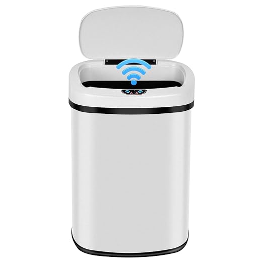 Kitchen Trash Can 13 Gallon,Stainless Steel Trash Can Touchless Garbage Can Large Trash Bin for Kitchen,Bathroom,Restroom,Office Automatic Garbage Bin,White