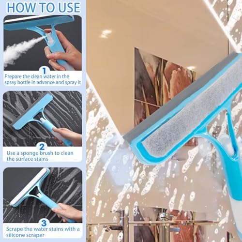 3 in 1 Spray Squeegee, 3 in 1 Window Cleaning Scraper, Window Squeegee with Sprayer for Glass, Flooring and Tiles, etc.(White)