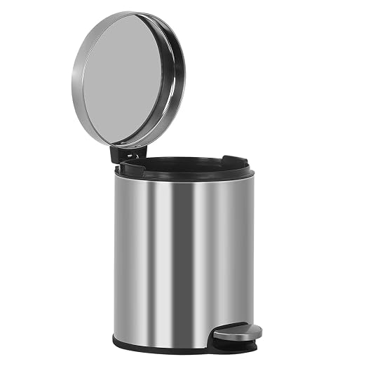 Trash Can, Mini Stainless Steel 6 Liter/1.6 Gallon Bathroom Trash Can Step Garbage Can Round Trash can with Lid w/Removable Inner Bucket Waste Basket for Bathroom Kitchen Office